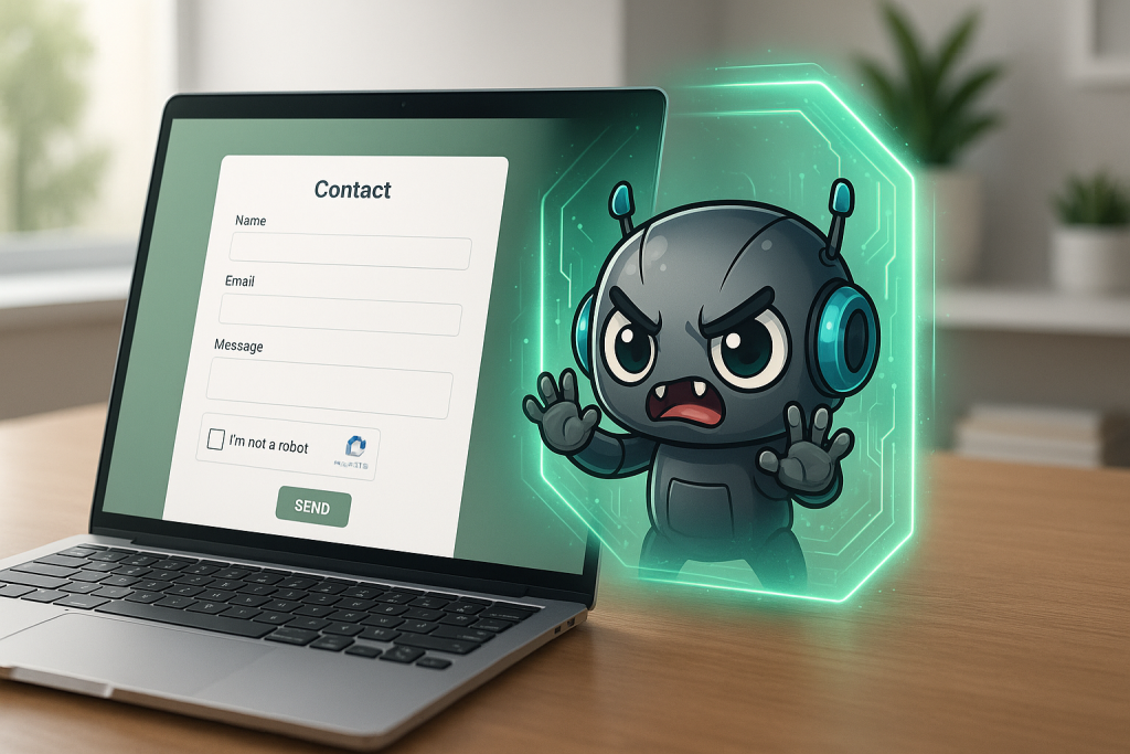 robot die geblokkeerd wordt door een beschermingslaag bij een contactformulier op een website - bescherming tegen spam dus