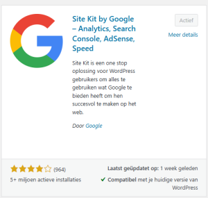 Schermprint van Google Site Kit