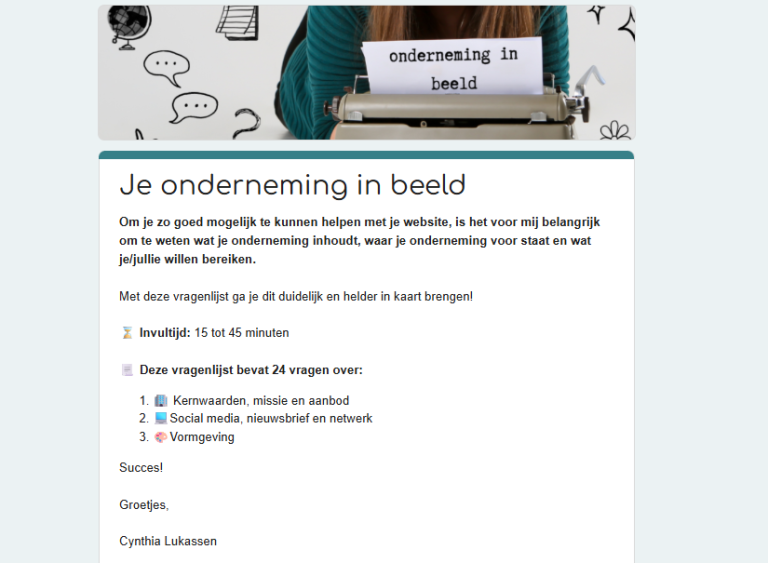 Introductietekst van de vragenlijst die ik gebruik als je bij mij je WordPress website laten maken in Ede