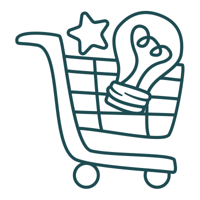 een winkelmandje met een lamp en ster als symbool voor het maken van een webshop in Ede