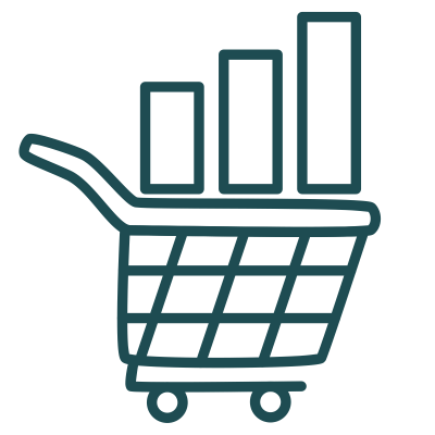shopping cart met drie strepen erboven als symbool voor alle werkzaamheden die ik voor je Woocommerce website kan uitvoeren